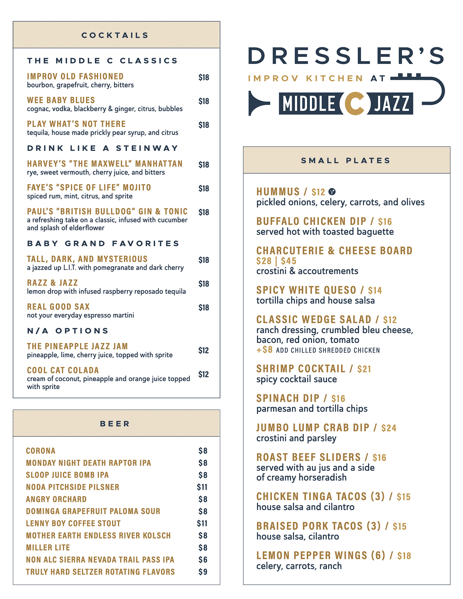 Dresslers Middle C Menu