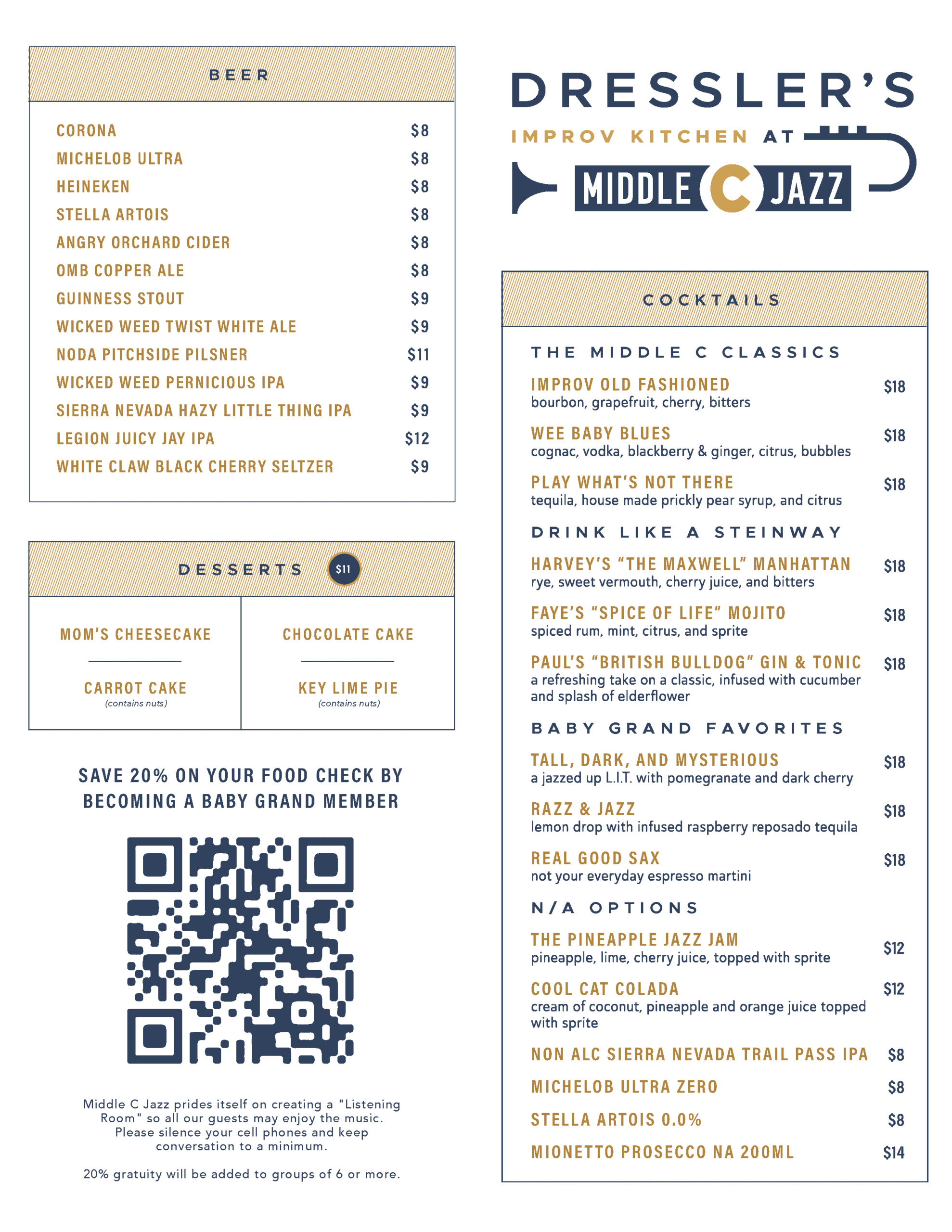 Dressler's at Middle C food menu