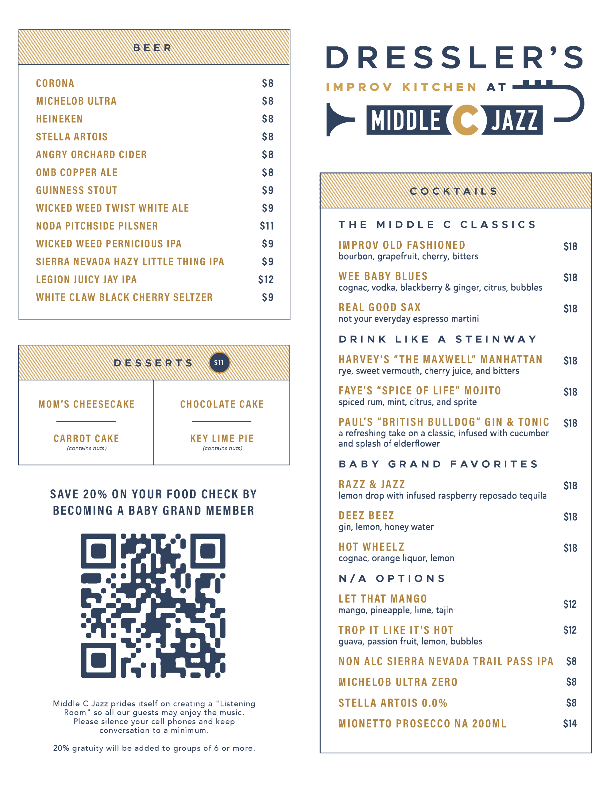Dressler's at Middle C food menu
